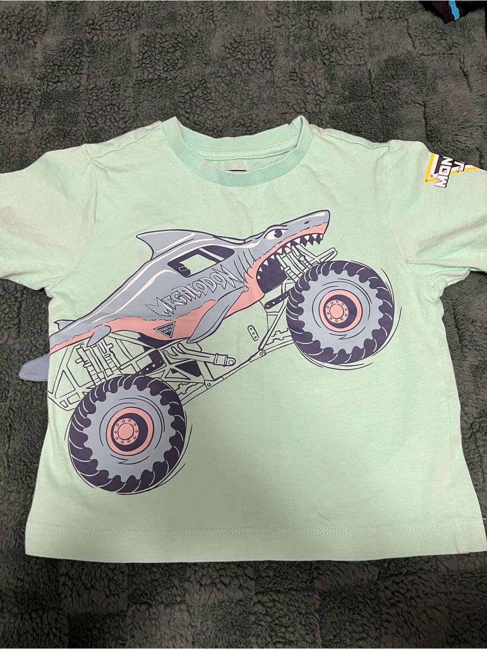 Kids Short Sleeve Shark Monster Truck Tee - Mint 3T